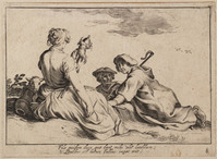 St G 207
<br/>
Herder aan de voeten van jonge vrouw met spinrok
<br/>
<em>Bloemaert, Abraham (1566-1651)</em>